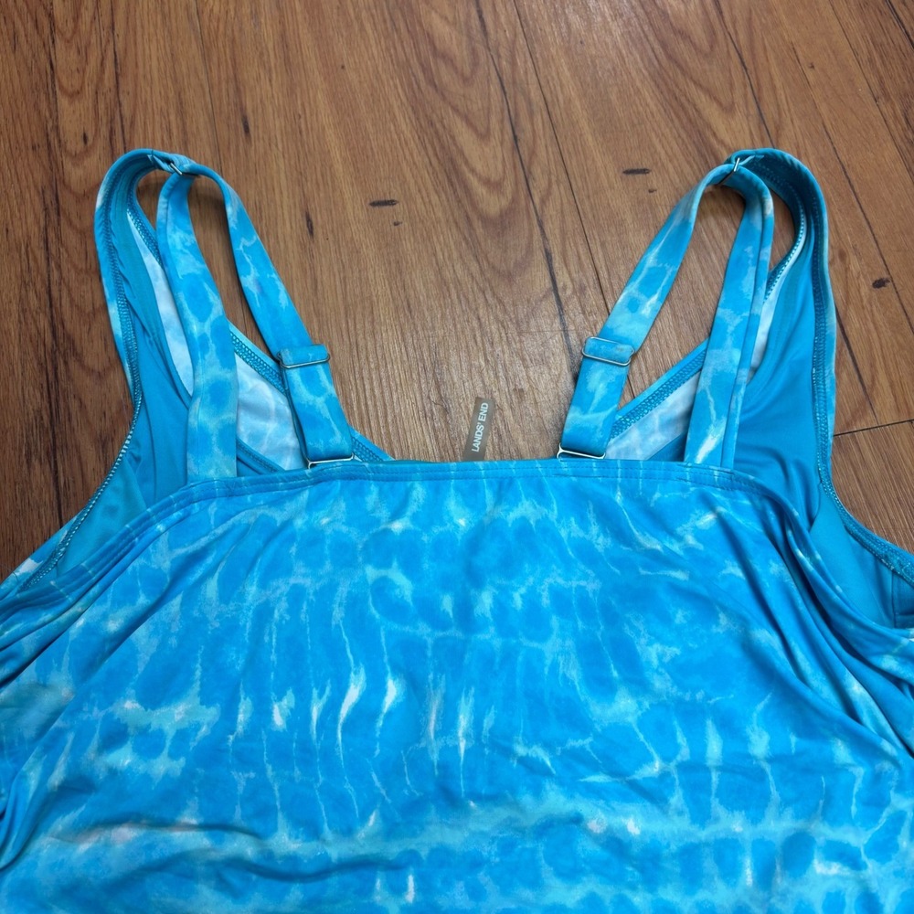 Lands End Blue Tie Dye Tankini Top Adjustable Straps Ruched Sides 18W Women - Picture 6 of 9